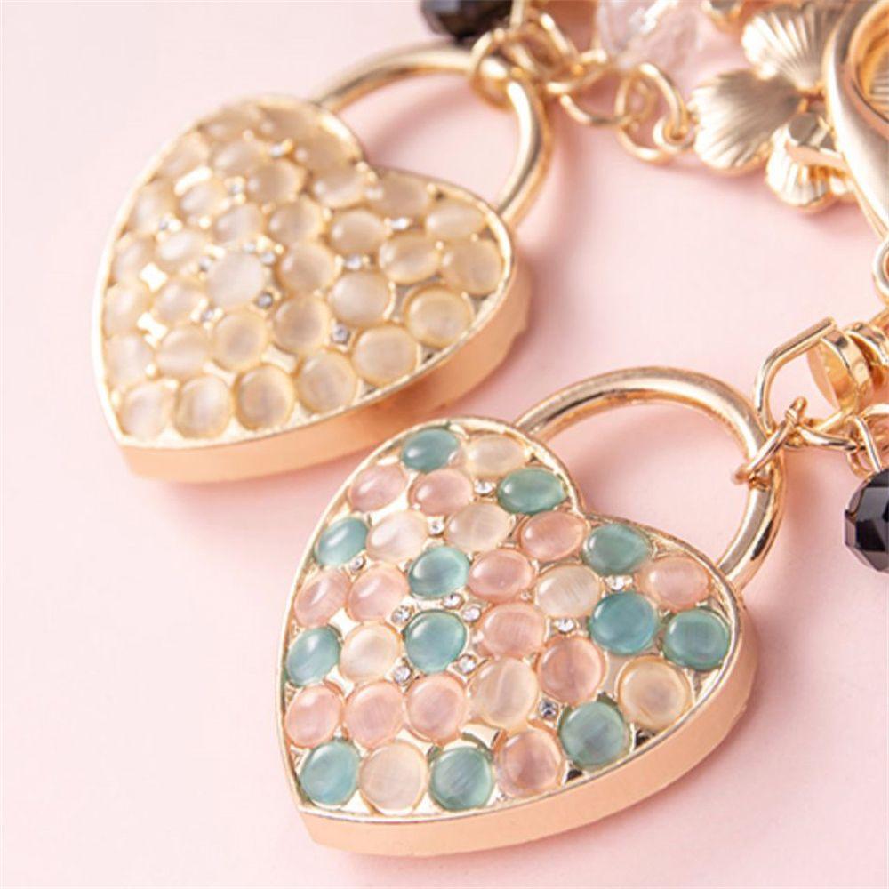 Backpack Pendant Metal Rhinestone Crystal Key Pendant Keys Holder Love Heart Keychain Key Ring