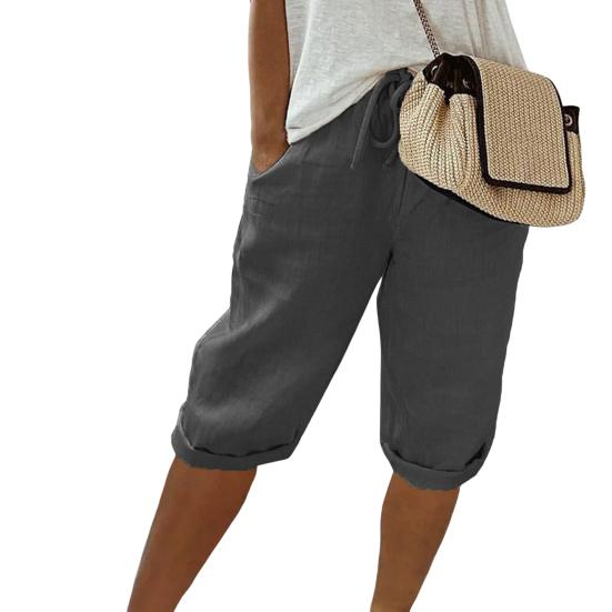 Женские летние повседневные шорты с эластичным шнурком на талии, однотонные шорты, свободные однотонные шорты, уличная одежда