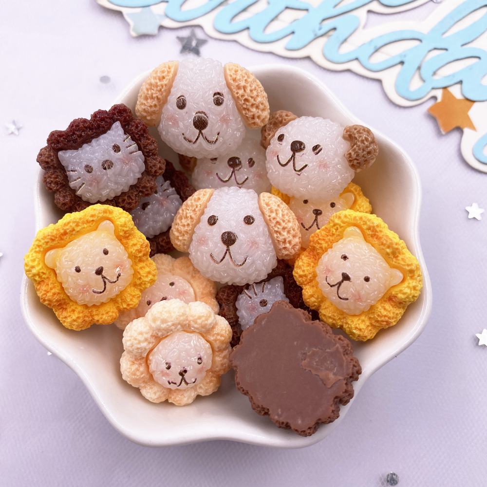 10 шт. Смешанные смолы Каваии Разноцветные Фигурки Голов Собак Кошек Плоская задняя часть Кабошон Камень DIY Скрапбук Декор Ювелирные изделия Ремесла Аксессуары