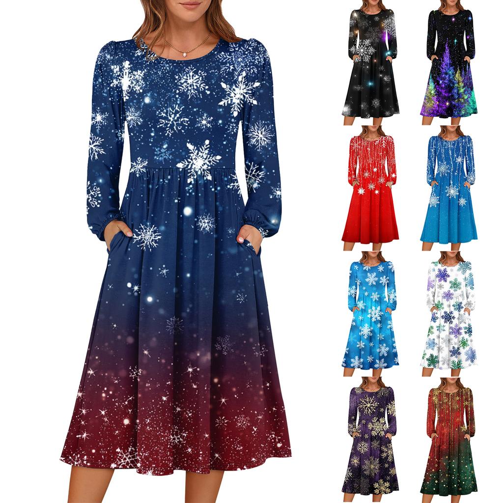 Women's Christmas Printed Fashionable Loose Round-neck Dress