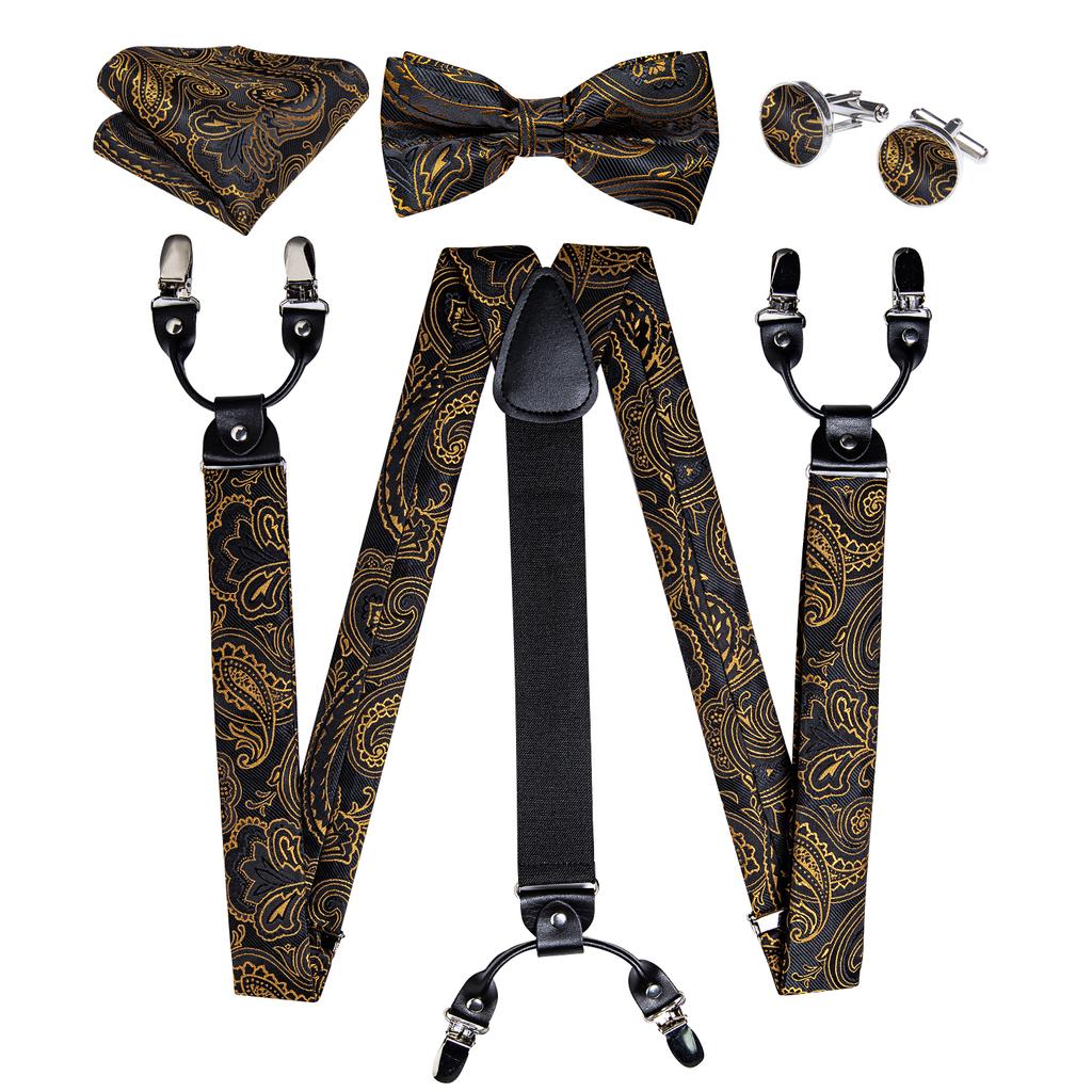 Dibangu Мужские подтяжки, регулируемые подтяжки, галстук-бабочка, карманные квадратные запонки, набор для мужчин, ширина 3,5 см, эластичные