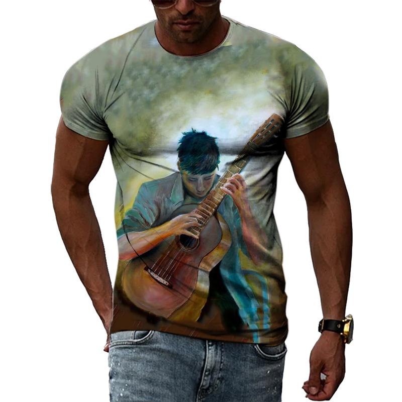 Летние футболки с принтом хип-хопа и музыканта, мужские повседневные футболки с принтом 3D и коротким рукавом, с круглым вырезом и принтом в виде гитары