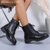 Женские ботильоны на плоской подошве Кожаные Дизайнерские Ретро Обувь На шнуровке Мотоциклетные Ботинки Тренд 2024 Зима Готика Гладиатор Женские Туфли