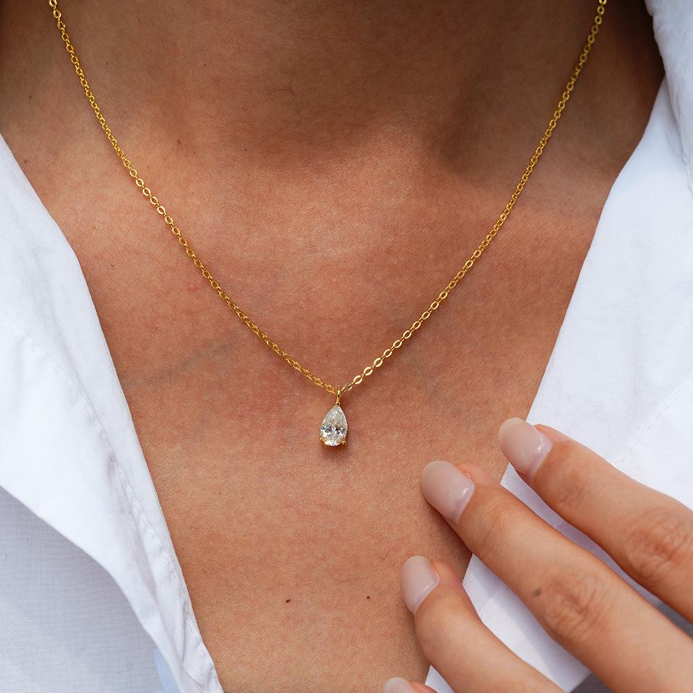 925 Sterling Silver 1CT Pear Cut Moissanite Pendant Necklace for Women – 14K Gold Plated Solitaire Jewelry