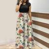 Women's Fashion Casual Loose Printed Round Neck Short Sleeve Long Dresses