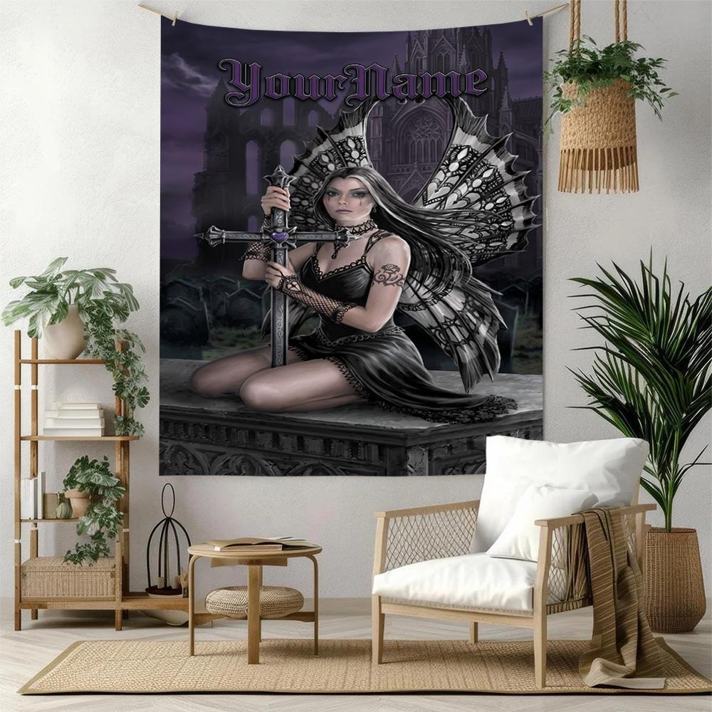 Gothic Illustrations Custom Your Name Wall Decor Tapestry Art For Pet Memorial Birthdaywedding Party Backdrop Family Gift