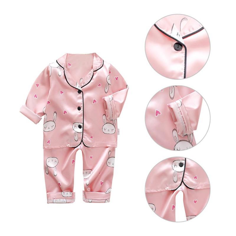 Autumn Baby Kids Girls Boys Long Sleeve Cartoon Rabbit Blouse+Pants Pajamas Sleepwear Set