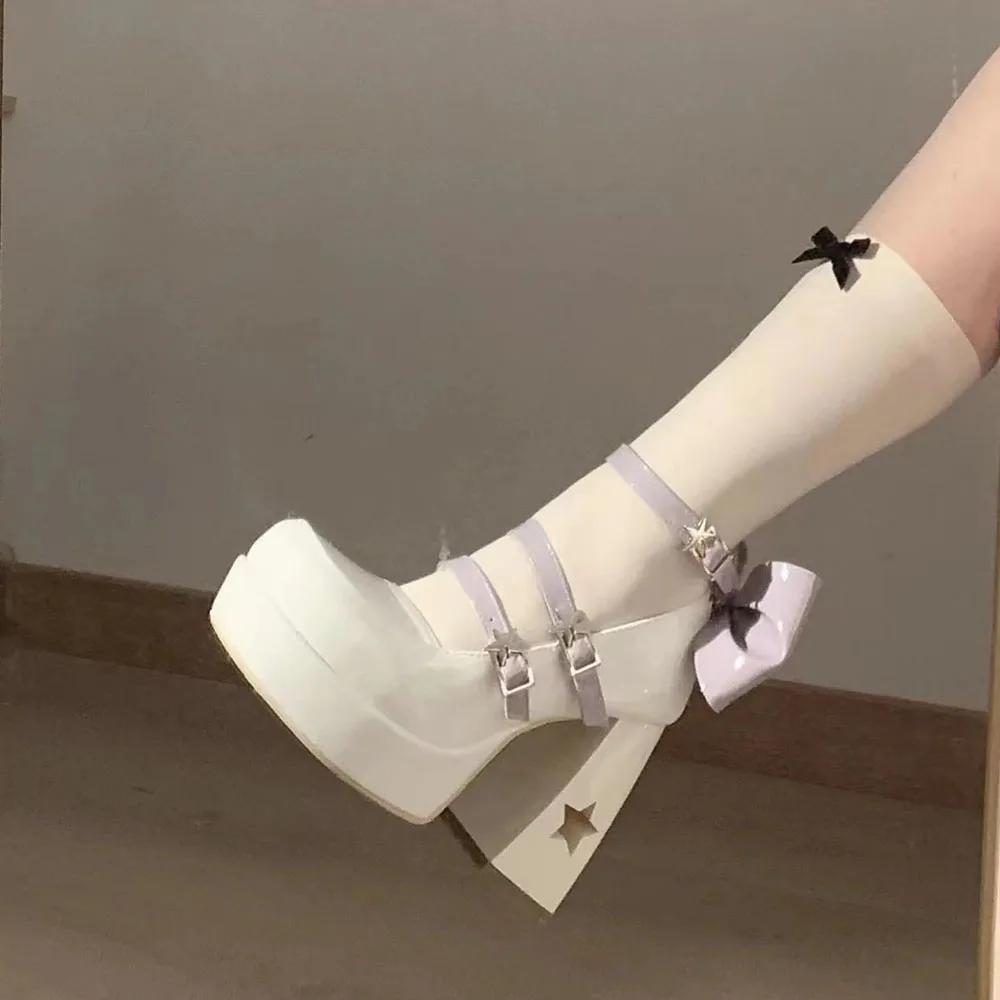Fashion Mary Janes High Heel Cosplay Girls Pumps Buckle Bowknot Platform Elegant Punk Gothic Lolita Dress Fashion Shoes Platform Heels