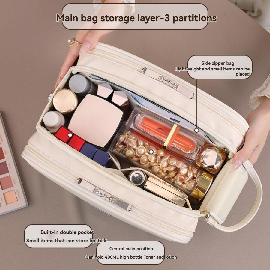 Three floors Large Capacity Cosmetic Bag Makeup Organizer PU Leather Portable Travel Toiletry Pouch Women Makeup Storage Bags