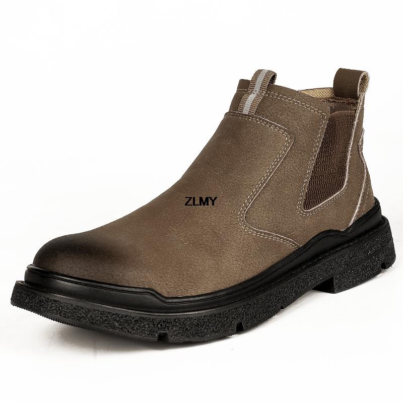 Защитная обувь без шнуровки, мужская обувь для сварщиков со стальным носком, устойчивые к ударам, искробезопасные рабочие защитные ботинки, мужские строительные противоударные ботинки челси