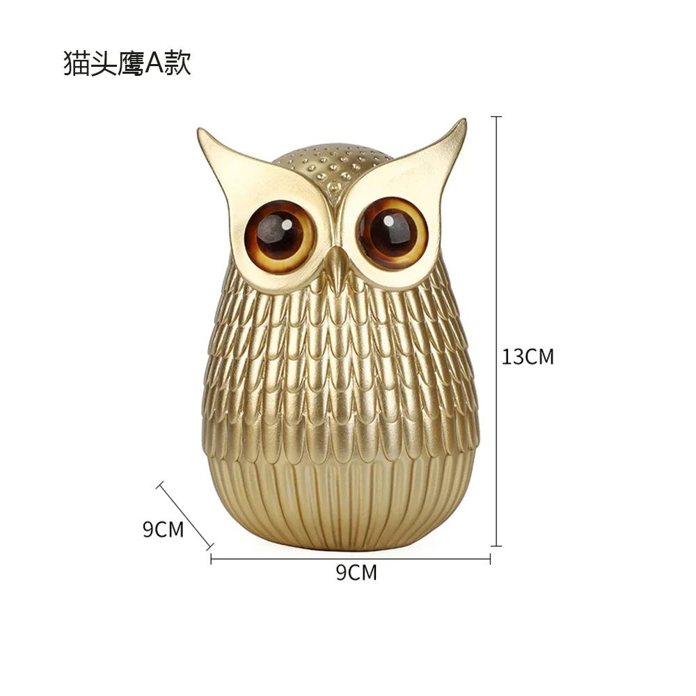 Resin Owl Statue Cute Golden Owl Figurines Nordic Home Decoration Animal Sculpture Crafts Interior Living Room Desktop Ornaments