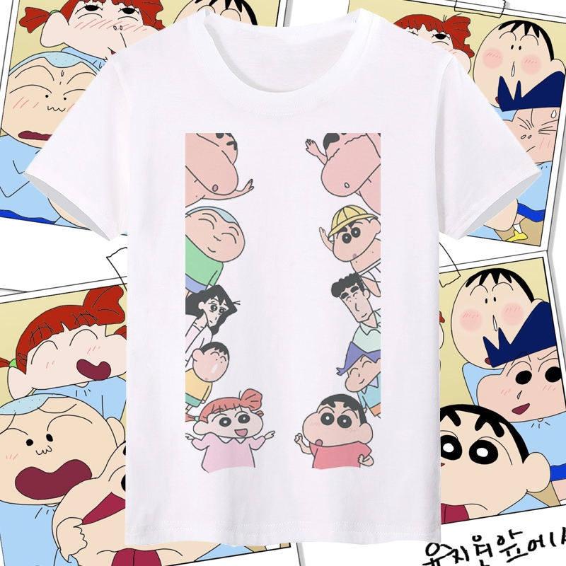 Crayon Shin Chan All Characters Print T Shirt Unisex Women Cute Cartoon Casual Short Sleeve Anime Tee Top