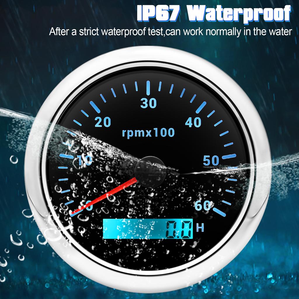 85-мм тахометр с ЖК-часомером для морской лодки, автомобиля 3000/4000/6000/8000 об/мин, тахометр, 7-цветная подсветка, цифровой дисплей
