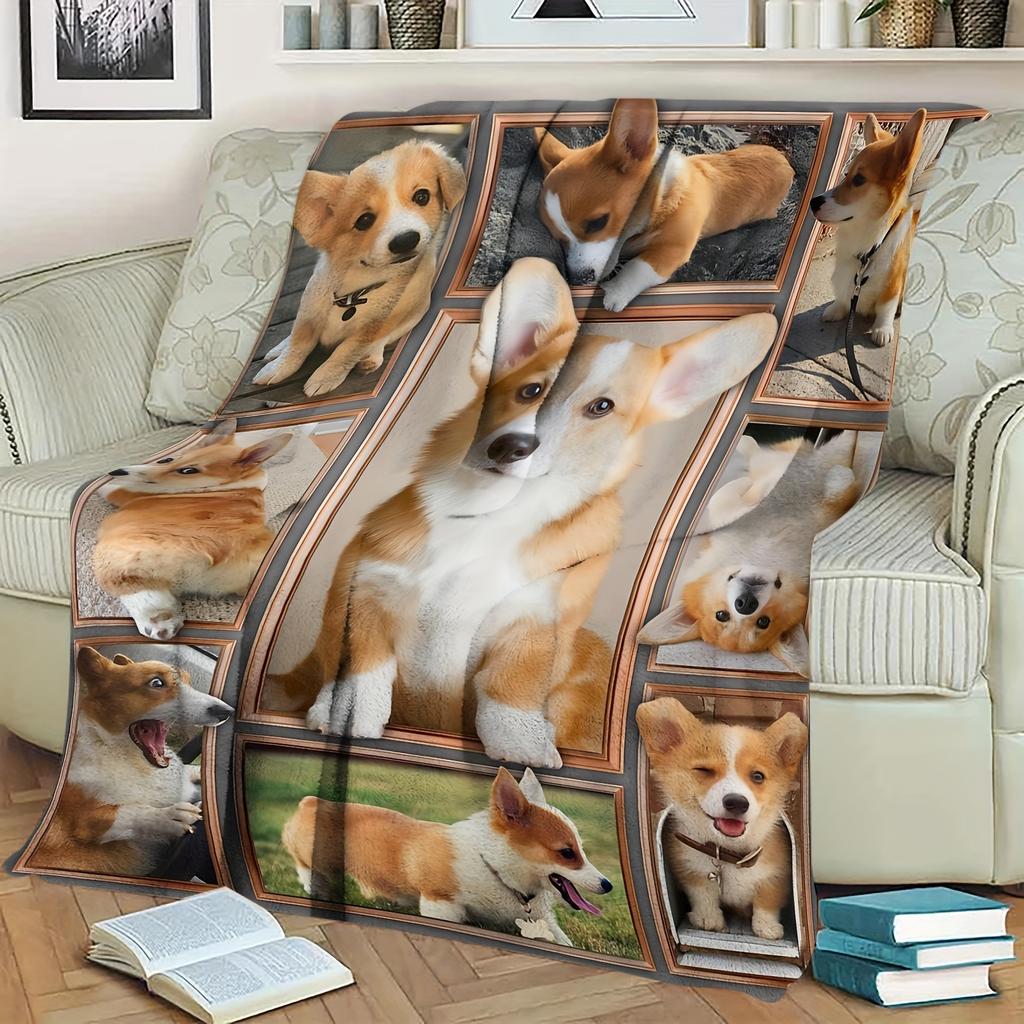 Adorable Corgi Collage Print Blanket - Cozy and Cute Home Essentials, Perfect for Any Room, Adds a Sweet and Playful Touch