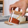 3pcs Set Glass Seasoning Jars with Bamboo Lid Spoon and Storage Tray Salt Sugar Spices Food Storage Container Kitchen Oraganizer