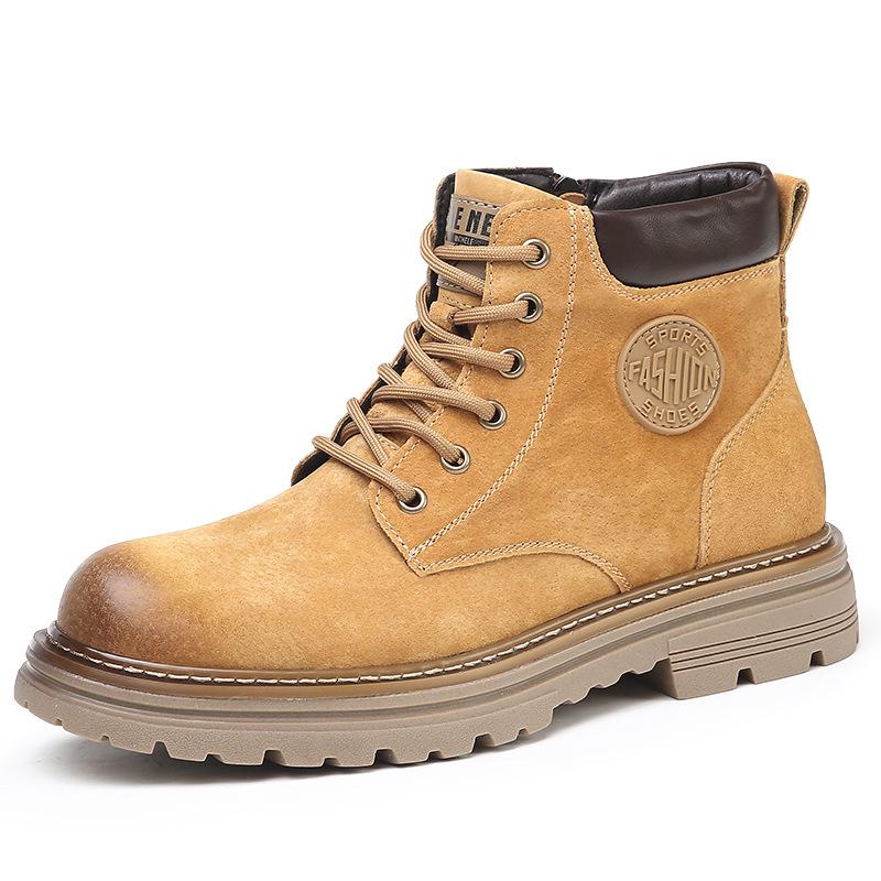 Мужские зимние ботинки Martin из натуральной кожи, толстая подошва, нескользящая, теплые, с бархатом, классического желтого цвета.