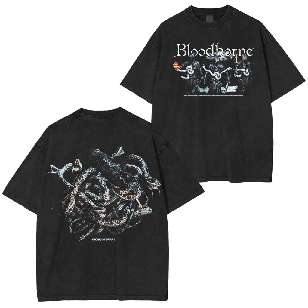 Unisex Cotton T-shirt Vintage Bloodborne Unisex Washed T-Shirt Women Men Clothing Summer Casual Short Sleeve Cotton Casual Loose Femal Unisex,gift,Top
