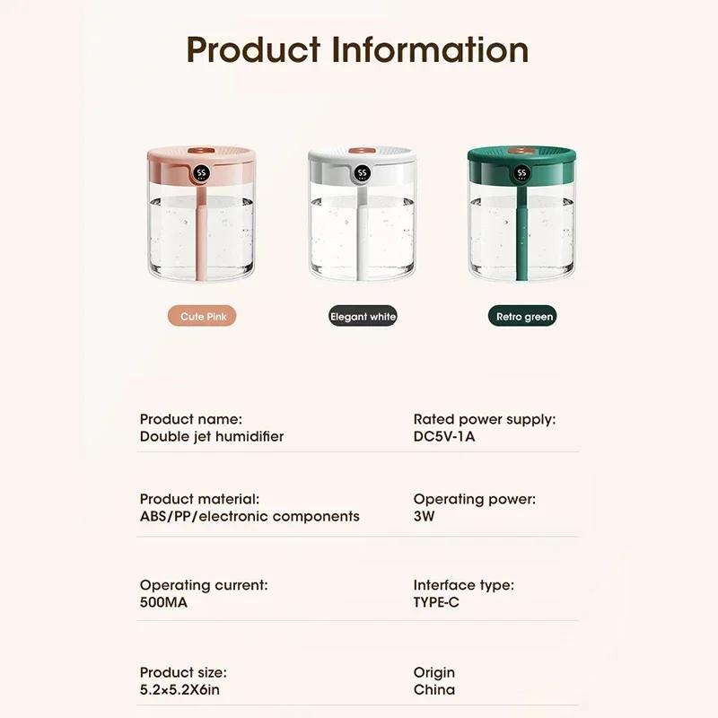 2L Двойной Распылитель Большой Емкости Увлажнитель Может Быть Режимом Ночной Светильник Туман Бесшумная Работа Офис Спальня Может Быть Добавлена Ароматерапия