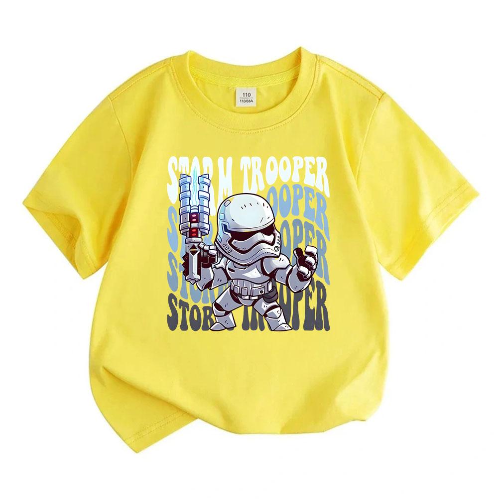 Kids Boys Girls 100% Cotton Crew Neck Short Sleeve T-Shirt, Cute Cartoon Chibi Storm Trooper Print Casual Summer Tee for Daily Wear