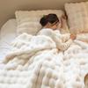 Raschel Double-Sided Faux Rabbit Fur Bubble Fleece Blanket for Sofa or Office Nap