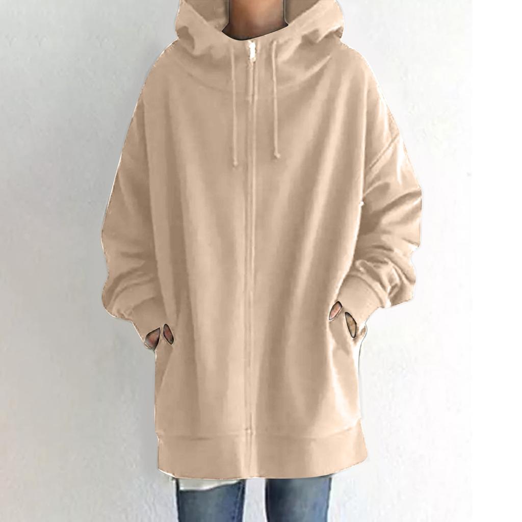 Women's Zip Hooded Long Sweatshirt Lightweight Loose Long Sleeve Casual Sweatshirt With Pocket