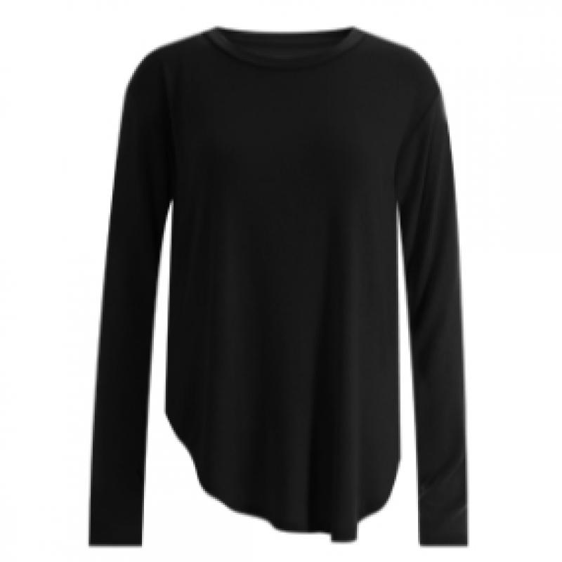 Shop   Women Round Side SliT Hip Cover Yoga Long Sleeve T shirT Rnf Wsh 11860 Be
