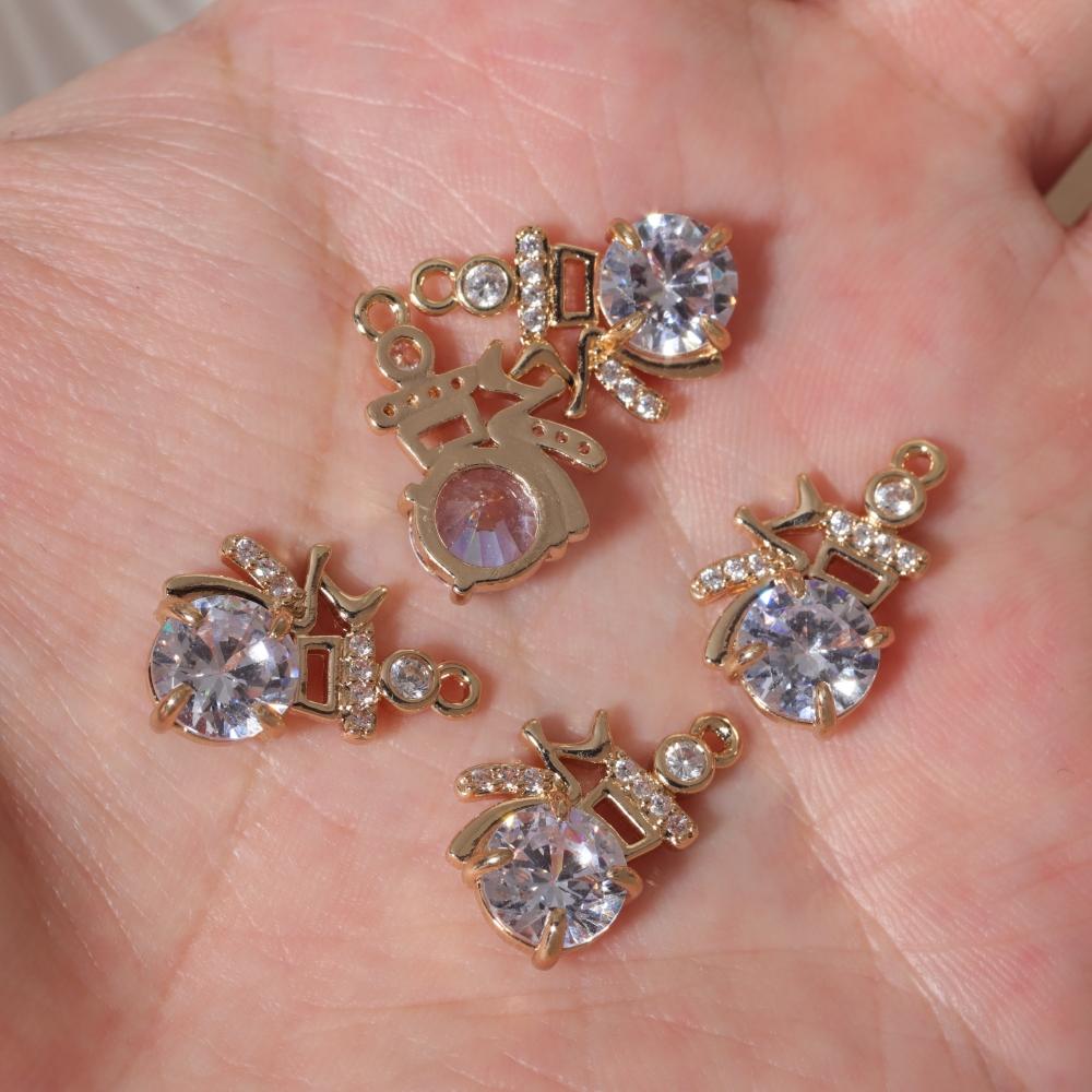 Vintage Chinese Fu Lock Zirconia Tassel Copper Charms, Golden Plated DIY Pendants for Earring Necklace Craft