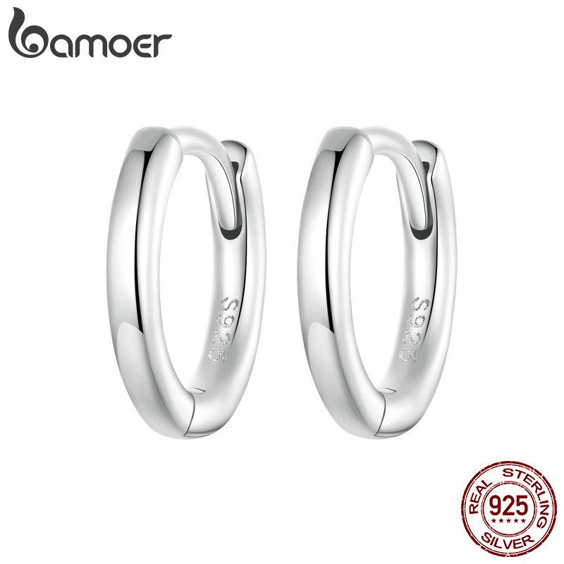 Минималистичные серьги-кольца BAMOER из стерлингового серебра 925 пробы, серьги-каффы для пирсинга хряща из белого золота для женщин