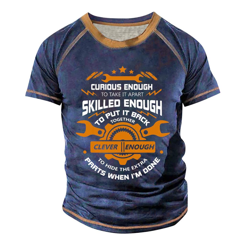 Мужская футболка реглан в стиле ретро с коротким рукавом и круглым вырезом с буквенным принтом, топы