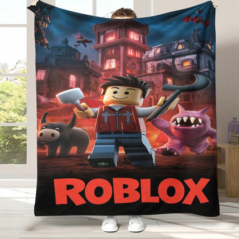 Игровое одеяло из фланели с мультяшным принтом R-Robloxs, ультрамягкое теплое плюшевое покрывало для дома, спальни, кровати, дивана, офиса, кемпинга, пикника, подарок