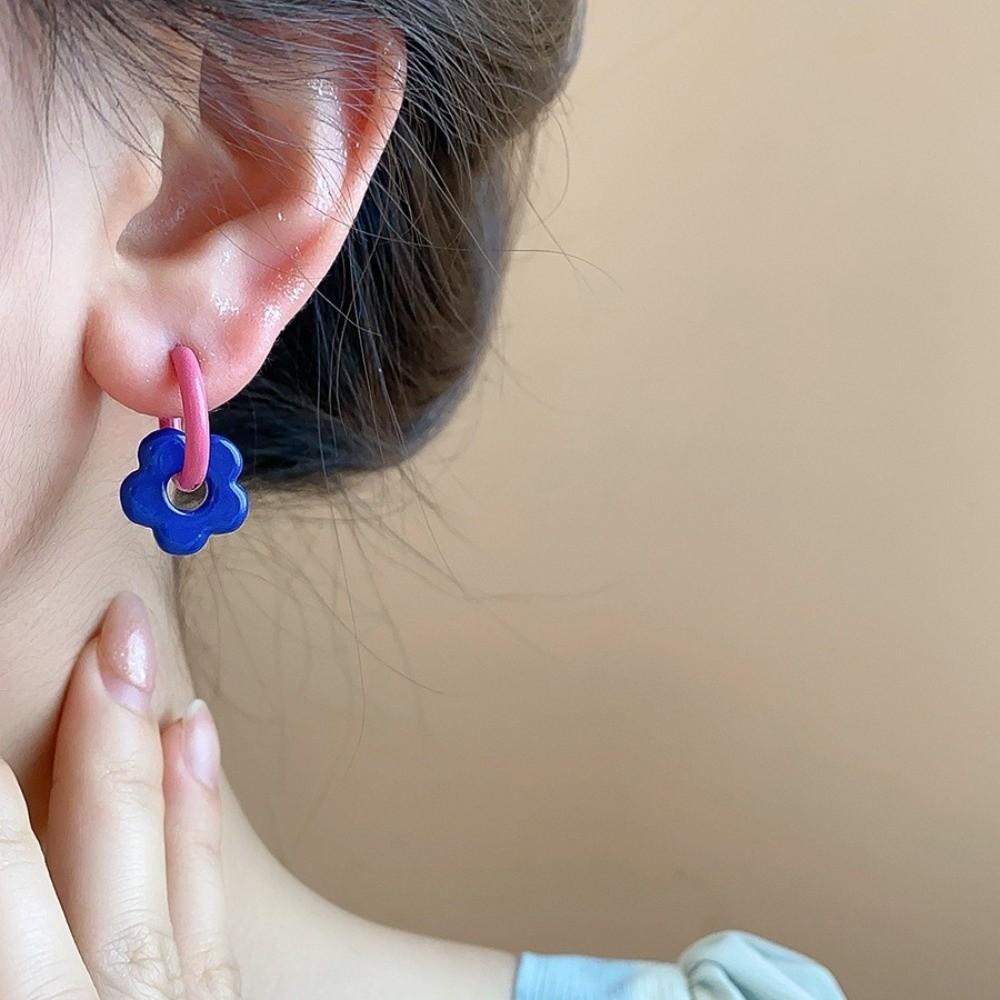 1pair Resin Acrylic Flower Earrings Dopamine Hoop Earrings Sweet Fashion Jewelry Women Girl