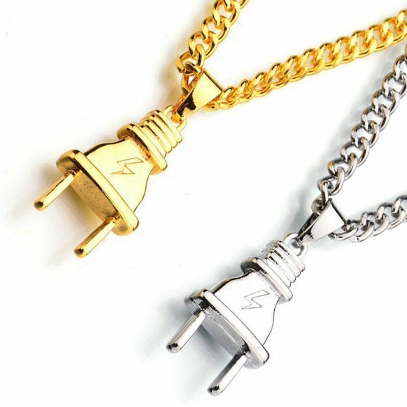 Trendy Gold Silver Color Alloy Punk Popular Simulated Plug Pendant Necklace For Men Jewelry Gift
