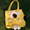 Small Animal Travel Carrier Canvas Cat Purse, Front & Side Head Hole, Plush Bear Puppy Outdoor Pet Carrying Purse Tote, Portable Shoulder Bag