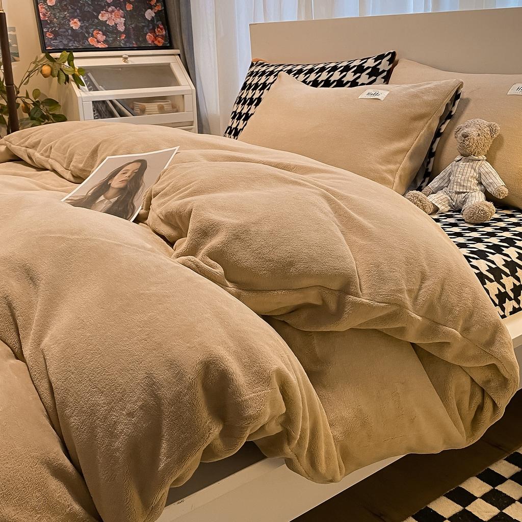 Unprinted Style Mixed And Matched Thickened Milk Fleece Four-Piece Quilt Cover Student Dormitory Three-Piece Bedding