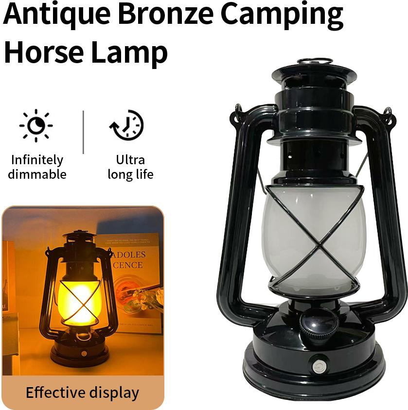 Retro Portable LED Horse Lantern Lamp Rechargeable Hanging Camping Lights 3 Lighting Modes Camping Lamp Waterproof Tent Light