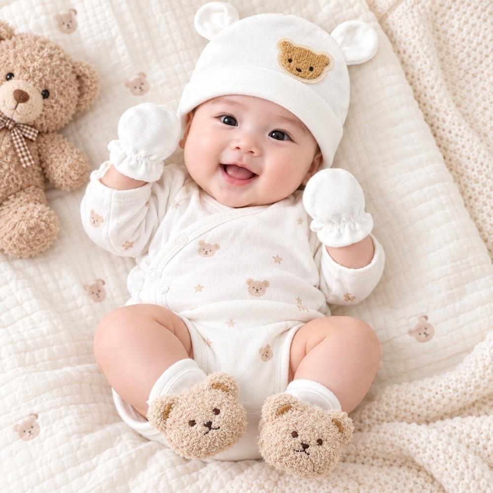 Warm Baby Hat Gloves Socks Set Breathable Infant Mittens Soft Newborn Hat Unisex
