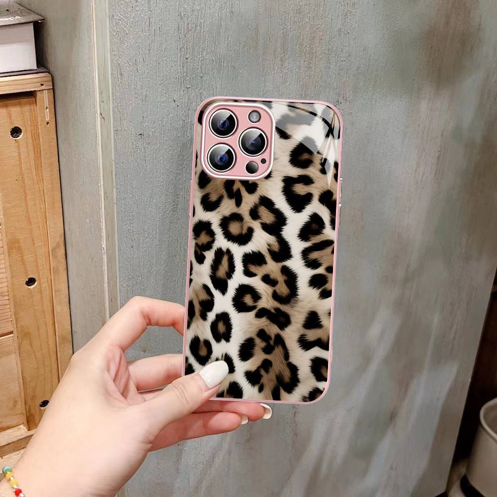 Закаленное стекло с принтом леопарда и гепарда для iPhone 14 13 12 11 Pro Mini XS MAX 14Plus X XS XR Чехол
