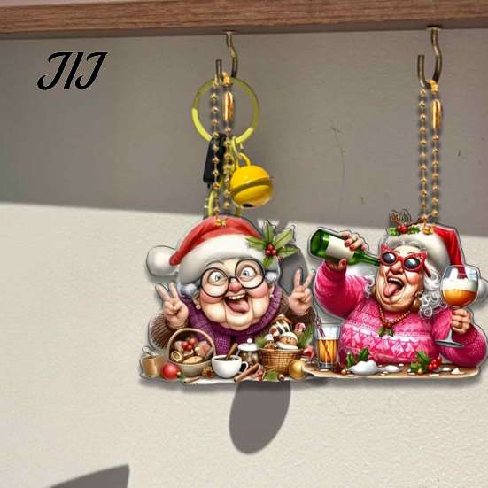 Humorous Bag Accessory for Gifts 12Pcs Funny Old Women Christmas Tree Ornaments, 2D Flat Acrylic Cartoon Grandma Cute Charms DIY Crafts Hanging