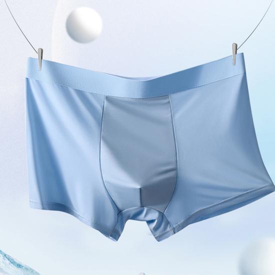 Men Boxers Bulge Pouch Thin Seamless Ice Silk Mid Waist Mesh High Elasticity Solid Color Moisture-wicking Men Underpants Daily Sport Underwear