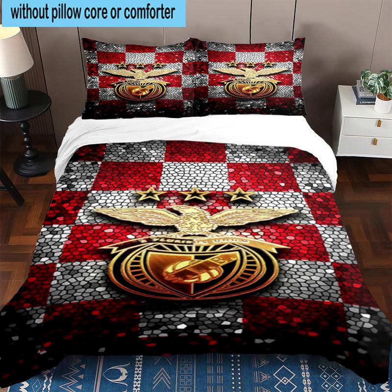 3pcs Benfica Football Club Printed Bedding Set Duvet Cover Closure Includes 1 Duvet Cover & 2 Pillowcases Bedding Sets Home Decor Gifts