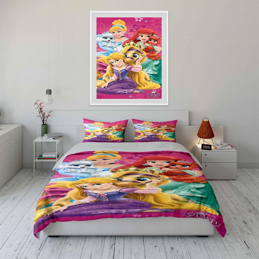Princess Theme Bedding Set for Kids Bedding set (1 duvet cover, 2 pillowcases, duvet not included)