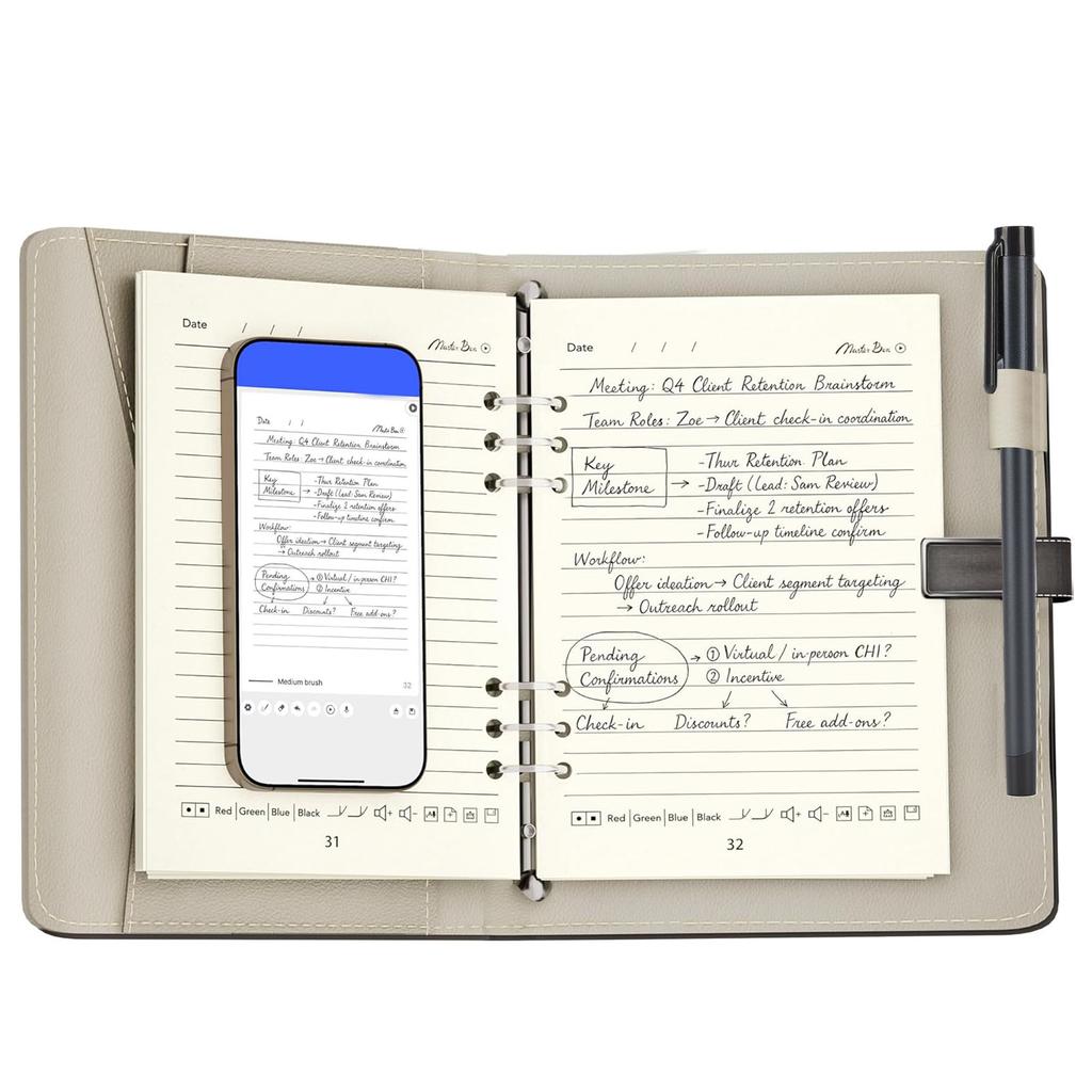 Набор Smart Pen и блокнота Синхронизация экрана бумаги в реальном времени Преобразование в текст Цифровой набор для письма ручкой для учебы, работы, ведения заметок, рисования
