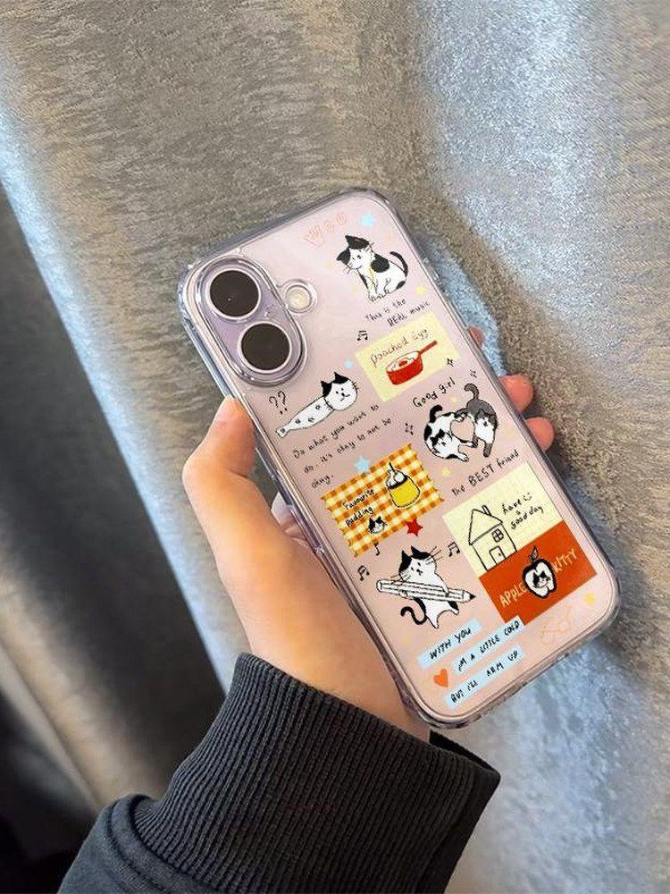 Забавный милый прозрачный мягкий чехол для телефона с кошкой для iPhone 17 16 15 14 13 12 11 Pro Max 7 8 Plus Air Mini 16E ProMax