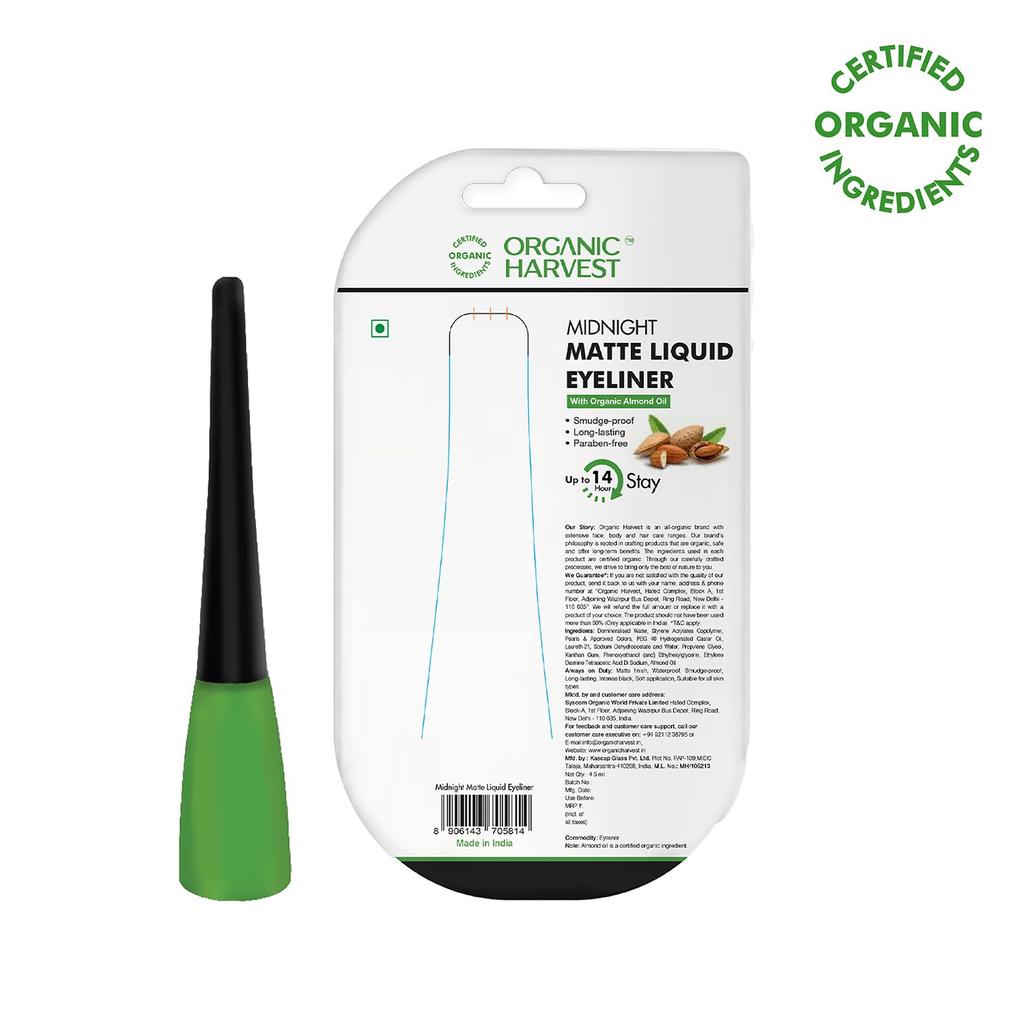 Матовая жидкая подводка для глаз Полночь (4,5 мл), Midnight Matte Liquid Eyeliner,  Organic Harvest
