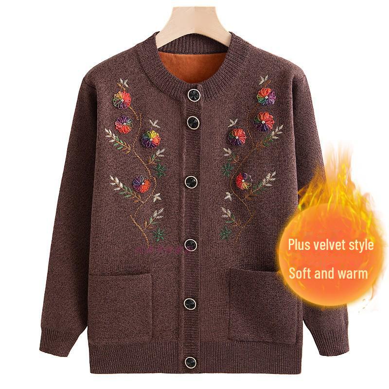 Зимний кардиган Grandma's Plus Velvet для женщин среднего и пожилого возраста - плотный, уютный топ на весну и осень