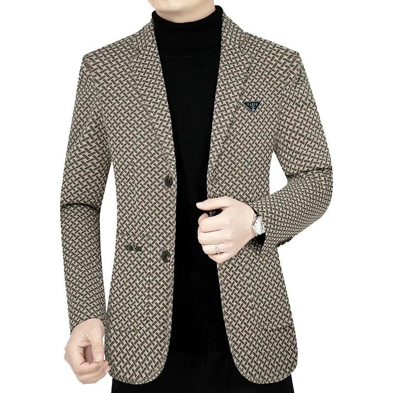 Mens Business Casual Blazers Jackets Checkered Suits Coats Man Spring Slim Blazers Jackets Coats