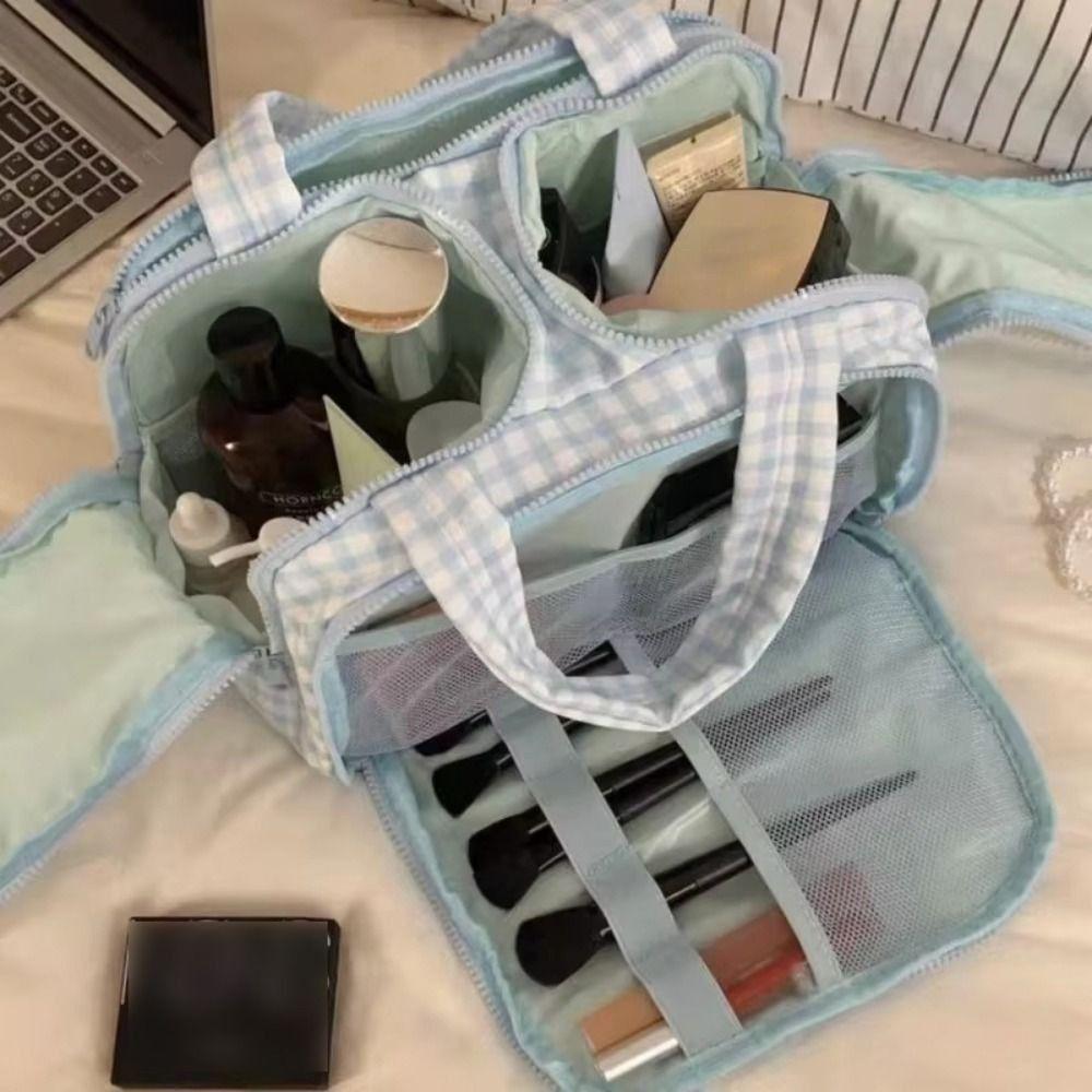 Zipper Closure Cosmetic Handbag Multipocket Design Portable Makeup Pouch Shower Organizer