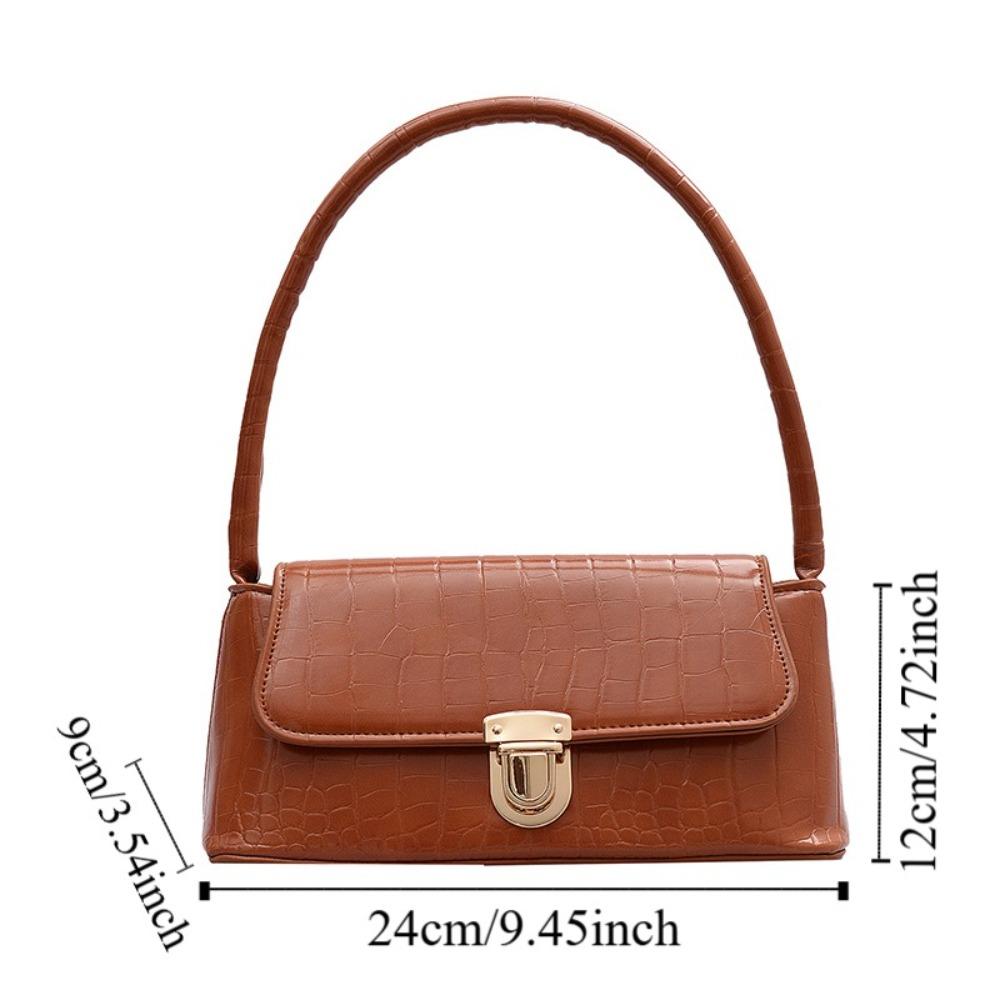 Vintage PU Leather Bag Large Capacity Rectangle Shoulder Bag Simple Stone Pattern Bag Unisex