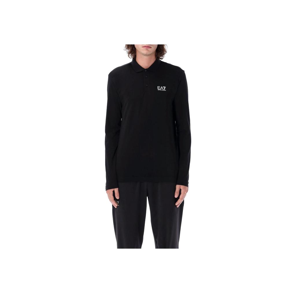 Emporio Armani Ea7 Однотонная футболка-поло с принтом логотипа-буквы, воротник-поло, длинный рукав, мужские топы, Черный 8NPF15-PJVQZ-1200