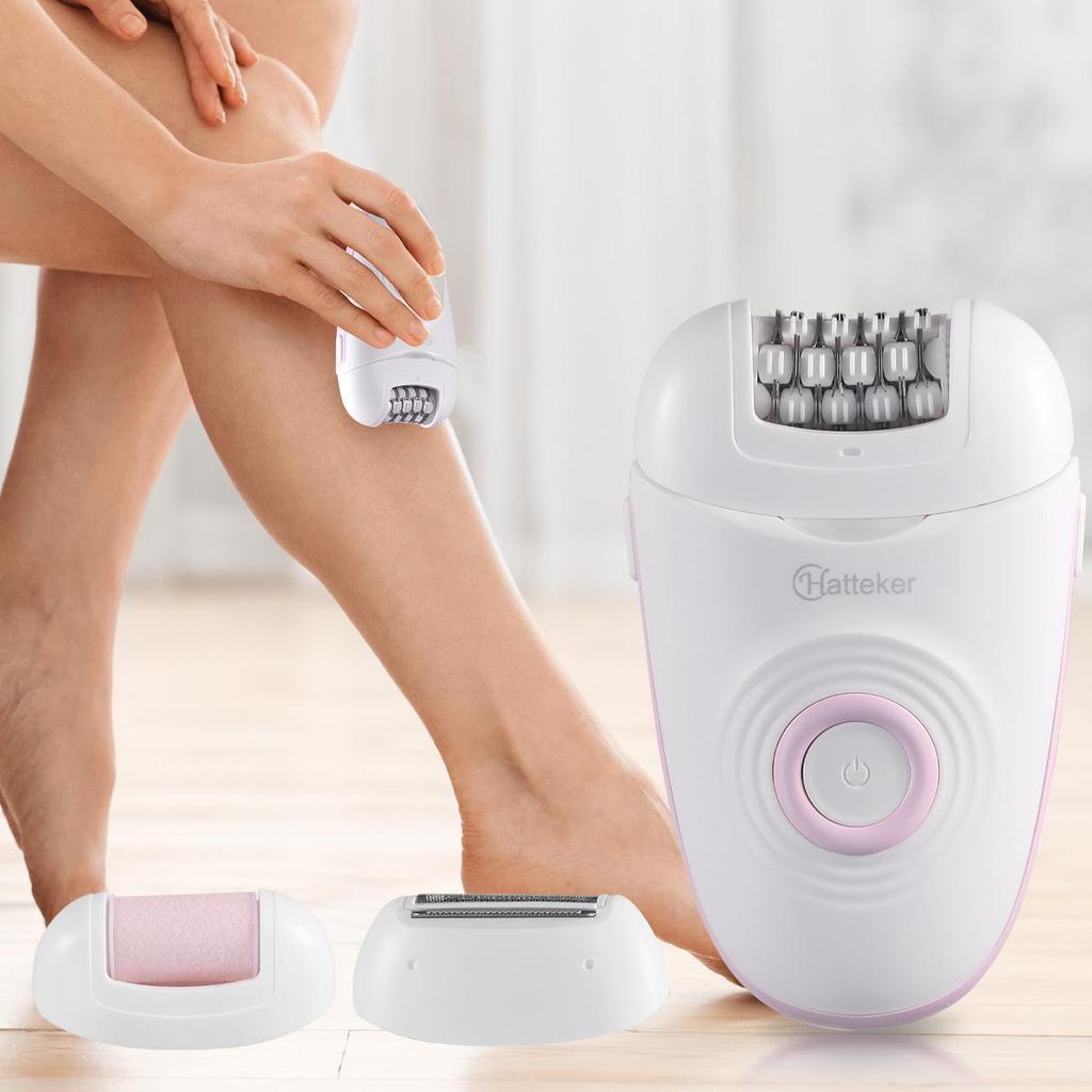 Hatteker Lady Shaver with 3 Interchangeable Blades Electric Epilator Callus Remover Electric Razor for Legs, Arms ,Armpit and Bikini